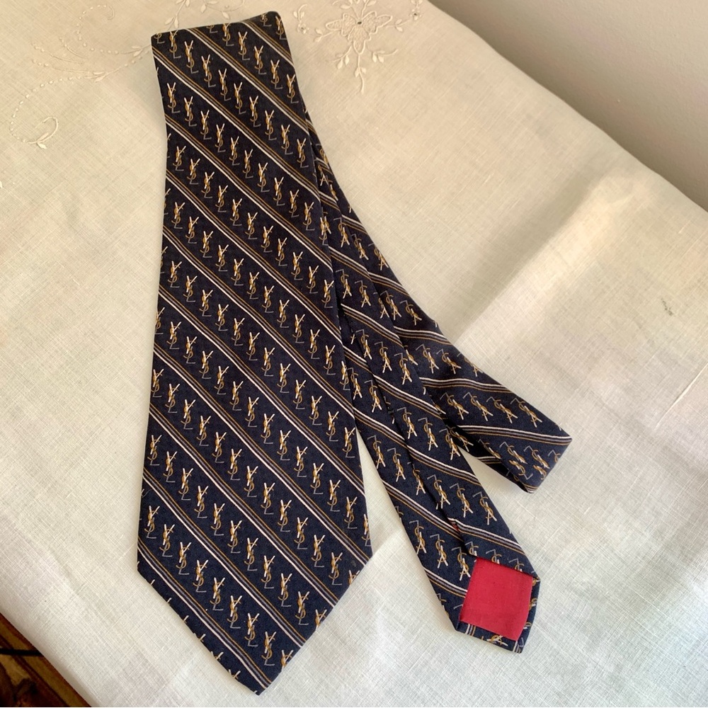 Vintage Yves St. Laurent YSL Logo Silk Tie Original Packaging